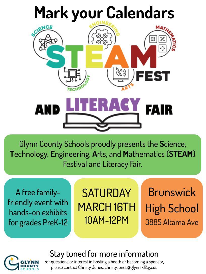 GCSS Steamfest and Literacy Fair at BHS from 10-12 on Saturday, March 16th